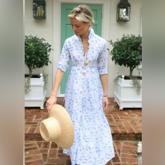Julia Amory Dresses & Skirts - Julia Amory Floral Blue and White Maxi Shirt Dress Size S/ XS